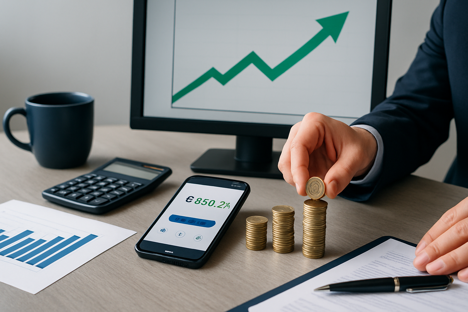 Person prüft Kontostand am Laptop und plant Strategie zum Dispo ausgleichen